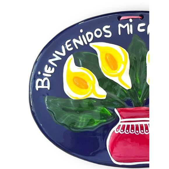 Mexican Talavera Pottery Welcome Sign Bienvenidos Mi Casa Es Su Casa Plaque 13in - Picture 3 of 5